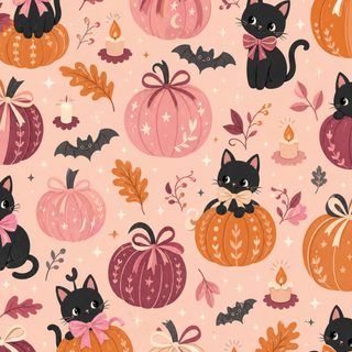 an image of halloween pumpkins with cats on them Halloween Pastel Cat Halloween Cat, Black Cat Halloween, Black Cat, Halloween, peach puff