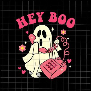 a cartoon ghost holding a gift box with the words hey boo on it's side Cute Halloween Hey Boo Hello Ghost, Boo You Horror, Hey Ghost, Cute Ghost Face, Ghost On The Phone, black