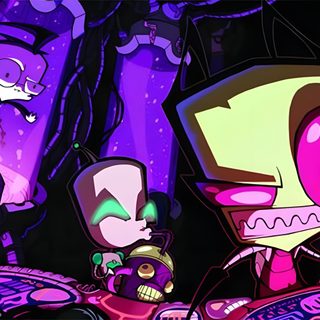 an image of some cartoon characters in the dark with purple lights and trees behind them Invader Zim Halloween Invader Zim Screencaps, Keyboard Gif, Invader Zim Ipad, Gir Laptop, black