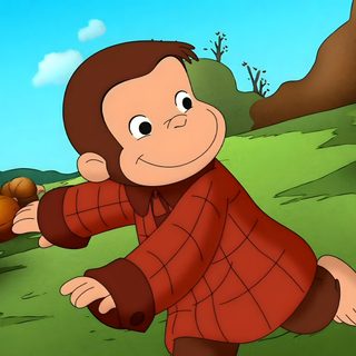 a cartoon character is running through the grass with pumpkins in the backgroud Curious George Ipad Halloween Curious George Ipad Halloween, Curious George Animated Show, Curious George Pumpkin Patch, dark olive green