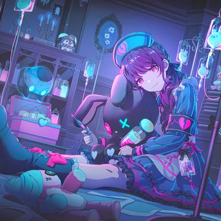 a woman sitting on the floor in front of a lamp Pjsk Halloween Anime Rating, Star Cards, Rhythm Games, Halloween Cards, Danganronpa, Cat Ears, dark slate blue