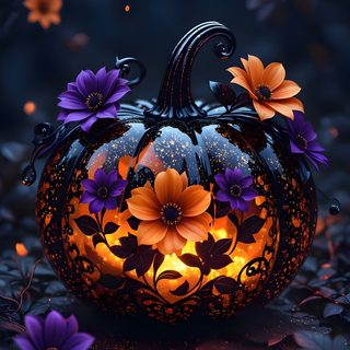 a pumpkin decorated with flowers and lights Halloween Flowers Happy Thanksgiving, Pumpkin, Halloween Backgrounds, Iphone Lights, Halloween Cute, black