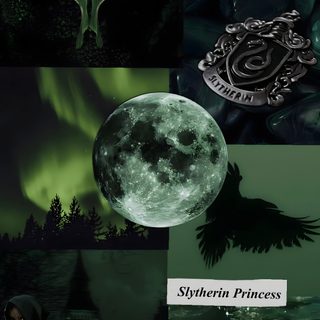a collage of images with the words slytherian princess on them and an image of Slytherin Halloween black