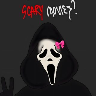 a person in a black hoodie with the words do u like scary movies? Cute Halloween Ghostface Whats Your Favorite Scary Movie, Cute Ghost Face, Do You Like Scary Movies, dark slate gray
