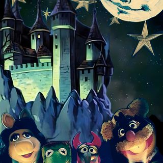 the muppets are standing in front of a castle with stars and moon on it Muppets Halloween Muppets Party, The Muppet Show, Muppet Babies, Jim Henson, Halloween, dark slate gray