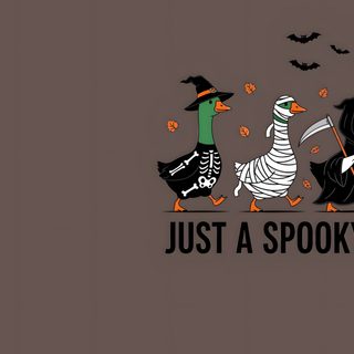 three ducks dressed up as witches and ghostes with the words just a spooky goose Halloween Goose Laptop Backgrounds, Halloween For Laptop, Scary, Halloween For Macbook, dim gray