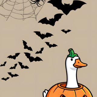 an image of a halloween scene with pumpkins, bats and a duck on it Halloween Bff Halloween, Pusheen, Cute Halloween, tan