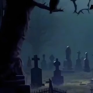a cemetery with tombstones and candles lit up at night Long Live Halloween Animated Cemetery Background, Animated Cemetery Scene, Halloween Scenery, dark slate gray