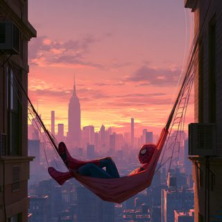 a spiderman hammock hanging from the side of a building in front of a cityscape Spiderman Halloween 4k Iphone Phone Aesthetic Anime, Spiderman New York, Spiderman Hd 4k, dark slate gray