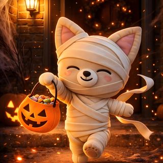 a cartoon character dressed as a cat holding a pumpkin Halloween Stray Kids Kids, maroon