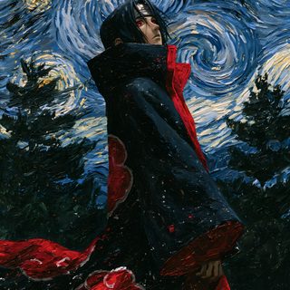 a painting of a woman in a red dress and black coat with stars on the background Itachi Uchiha Halloween Naruto Painting Ideas, Naruto Acrylic Painting, Iphone Kawaii, Dope Art, black