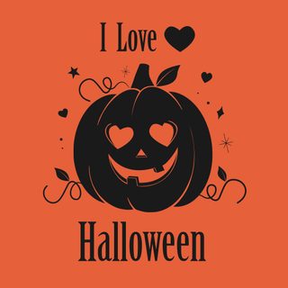 an orange background with a black pumpkin and the words i love halloween I Love Halloween Halloween Pumpkin Love, Love Halloween, I Love Halloween, Happy Halloween With Love, tomato