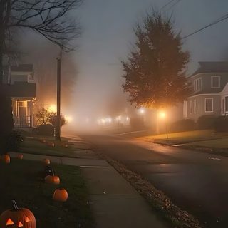 some pumpkins are sitting on the sidewalk in the fog Halloween Not Blurry Fall Boards, Miss You Already, Fall Inspo, Fall Vibes, Halloween Themes, dark slate gray