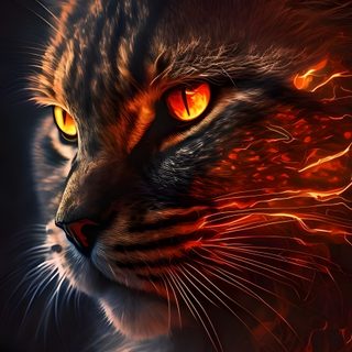 a close up of a cat's face with bright orange and red lights on it Halloween Fiery Felines-black Custom Fire Animals, Fiery Cat, Flaming Cat, Fire Cool Panther,