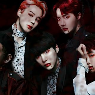 group of young men with blood on their faces Bts Halloween Laptop Bts, Fictional Characters, black