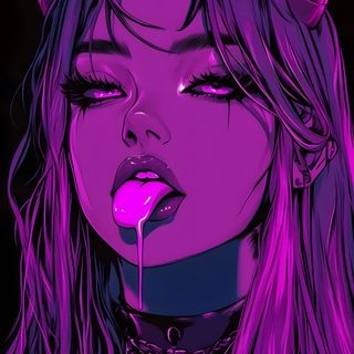 a drawing of a woman with horns on her head and tongue sticking out from her mouth Neon Purple Halloween Dark Aesthetic Neon Art, Neon Art Aesthetic, Neon Art Drawing, midnight blue