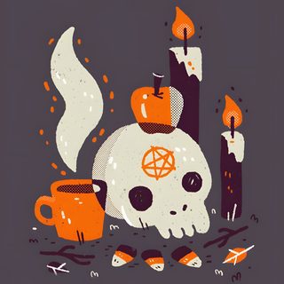 an illustration of a skull with candles and other items around it on a dark background Dnd Halloween Cute Spooky Phone, Cute Spooky Lockscreen, Spooky Phone Inspiration, dark slate gray