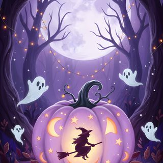 a painting of a halloween pumpkin in the woods Enchanted Halloween Purple Halloween Iphone, Purple Halloween Background, Cute Purple Halloween, dark slate blue
