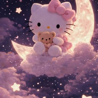 a hello kitty sitting on top of a cloud with a teddy bear in it's lap Pink Hello Kitty Halloween Hello Kitty Imajenes, Hello Kitty Wallpaprr, Iphone Hello Kitty, dim gray