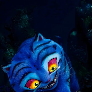a blue cat with orange eyes and yellow eyes is looking at something in the dark Kpdh Halloween The Sea Beast, Blue Cat 4k, The Croods, Luck Movie, Animal Movie Hd, Animal Movie, black