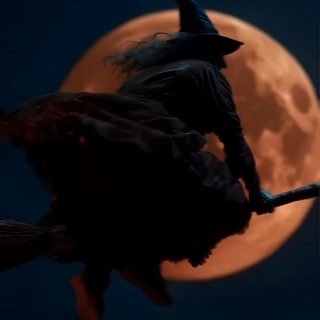 a person on a broom flying in front of a full moon Witch Broomstick For Halloween Happy Halloween Gif, Halloween Live, Happy Halloween Pictures, black