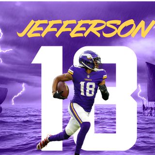 a football player is running in the water with lightning behind him and an image of a boat Justin Jefferson Halloween Custom Football Player, Football Player Running With Ball, Purple And Gold Sports Theme, slate blue