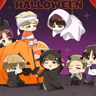 an animated halloween scene with kids dressed in costumes Bts Halloween Laptop Bts Pumpkin Painting, Bt21 Pumpkin Painting, Bt21 Thanksgiving, Bt21 Halloween, dim gray