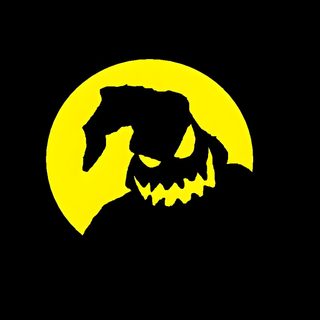 a black and yellow background with the silhouette of a monster head in front of a full moon Halloween Bogey Halloween Party Decoration Ideas, Halloween Spooky Silhouette, Oogie Boogie Silhouette On Black Background,