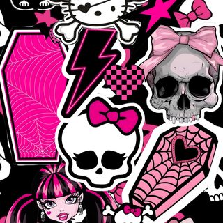 a bunch of stickers that are on top of each other in pink and black Monster High Halloween dark magenta