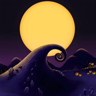 an animated halloween scene with pumpkins on the ground This Is Halloween Nightmare Before Christmas Nightmare Before Christmas Sky, Nightmare Before Christmas Mountain, Nightmare Before Christmas Hills, black
