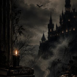 a halloween scene with pumpkins, books and a castle in the background at night Dark Halloween Twisted Tree, Haunted Castle, Dark Gothic, Gothic Halloween, Witchy Vibes, black