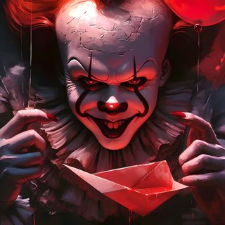 a creepy clown with red hair holding a piece of paper Clown Halloween Freddy Krueger Tattoo, Pennywise Tattoo, Image Halloween, Clown Horror, maroon