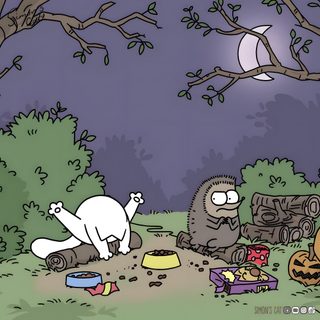 an image of a cartoon scene with cats and dogs in the park at night time Simons Cat Halloween Hd dim gray