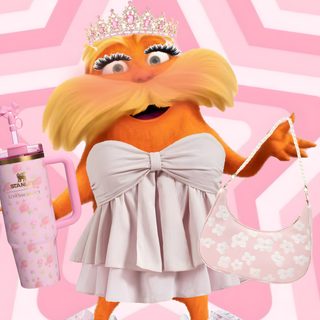 an image of a cartoon character holding a baby bottle and purse with the words preppy lorax on it Preppy Lorax Halloween Baddie Lorax, Preppy Lorax Picture, Preppy Lorax, The Lorax, Movie Characters, pink