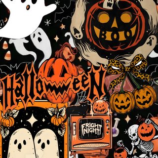 an image of halloween stickers on a black background with words trick or treat season Halloween Iphone Halloween Aesthetic Collage, Vintage Halloween Images, Trick Or Treat, saddle brown