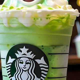 a green starbucks drink with a ghost face on it's side and a straw in the cup Halloween Starbucks Phone Images, Phone, olive drab