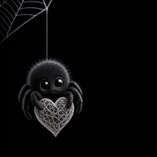 a spider hanging from a web with a heart on it's belly in front of a black background Spider Halloween Animal Background, Spooky Summer, Goth Phone, Cute Spooky, Halloween Phone, black