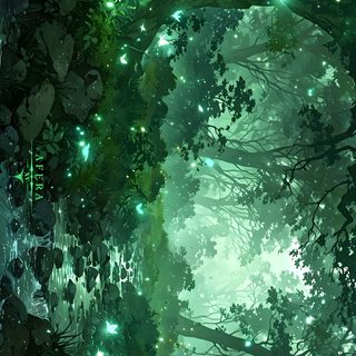 a forest filled with lots of green trees and fireflies flying over the top of it Green Halloween Desktop Green Nature, Hd Landscape, Green Scenery, Dark Green, dark slate gray