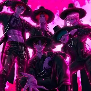 an image of some people with hats on Halloween Kpop Demon Hunters Kpop Demon Hunters Huntrix Drawing, Pixel Art Kpop Demon Hunters Saja Boys, Huntrix Boys Boys Kpop Demon Hunters Coloring Pages, indigo