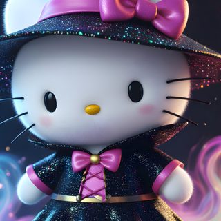 the hello kitty doll is dressed up as a witch with her hat and wands Halloween With Hello Kitty In A Hat Cute Hello Kitty Halloween, Halloween Hello Kitty, Pink Hello Kitty Halloween, dark slate gray