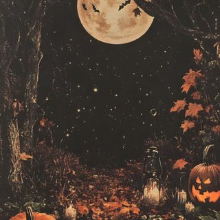 a painting of pumpkins in the woods at night Nostalgic Halloween Vintage Halloween Art, Castlevania, Halloween Iphone Backgrounds, dark slate gray