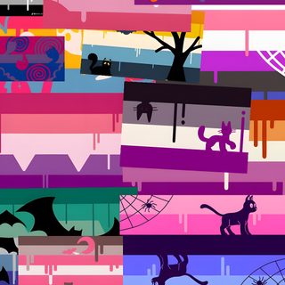 an abstract background with cats, bats and other things in different color variations on it Halloween Pride Flag Gender Identity, Pride Flags, Cool, Flag, Halloween, gray