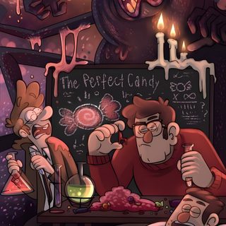 two men sitting at a table in front of a blackboard with writing on it Gravity Falls Halloween Gravity Falls Halloween, Halloween Gravity Falls, Gravity Falls Trick Or Treat, dark slate gray