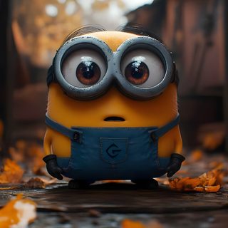a small yellow and black toy with big eyes on it's face in the middle of leaves Minion Halloween Desktop High Resolution Minions Hd, Aesthetic Minion Laptop, Cute Cute Minions For Laptop, dark slate gray