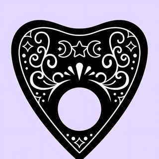 a black and white drawing of a heart with swirly designs on it's side Halloween Planchette Ouija Planchette Clipart, Planchette Art, Planchette Stencil, lavender