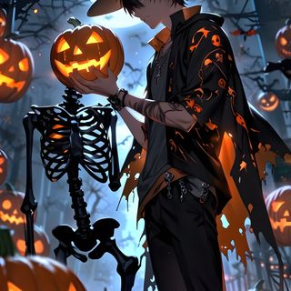 a man in a hat holding a pumpkin Halloween Boy Halloween Anime Fanart, Halloween Profile Pics Anime, Anime Halloween Aesthetic, dark slate gray