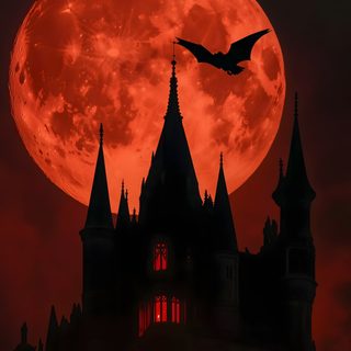 a large red moon is in the sky behind a castle with bats flying over it Halloween Vampire Gothic Pc, Vampire Ipad, Horror Pc, Laptop Desktop Dark, Vampire Laptop, black