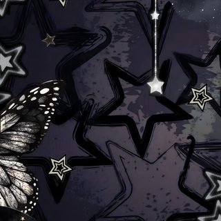 a butterfly flying through the night sky with stars Halloween Star Purple Star Y2k, Dark Decora, Dark Them, Y2k Aesthetic Stars, Dark Bg, black