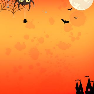 an orange halloween background with bats and spider webs in the air, on top of a castle Halloween Party Ideas Halloween Wallpapaer, Background Halloween Aesthetic, Halloween Theme Background, tomato