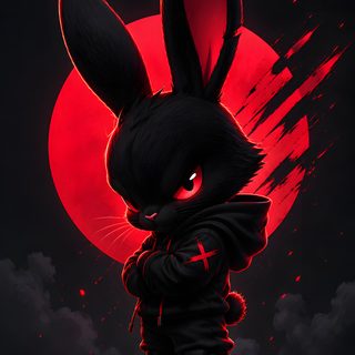 an animated rabbit is standing in front of a red moon Halloween Bunny Hd Boss Bunny, 3d Images, Bunny Icon, Apple Watch Custom Faces, Evil Bunny, black